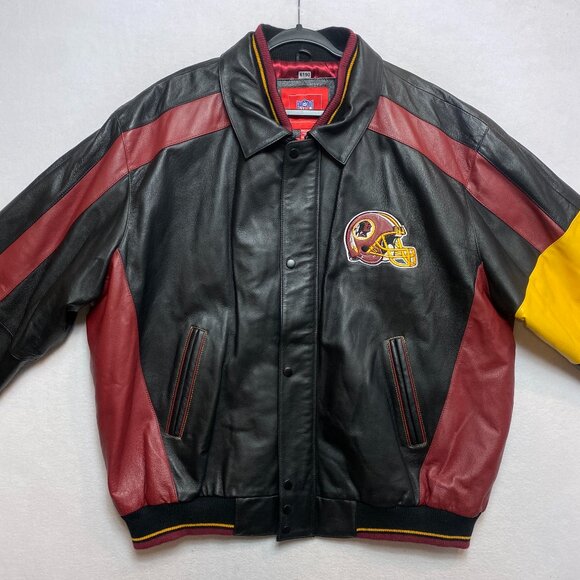 NFL Other - Washington Commanders Redskins Leather Jacket Mens 2XL Black Red NFL Coat